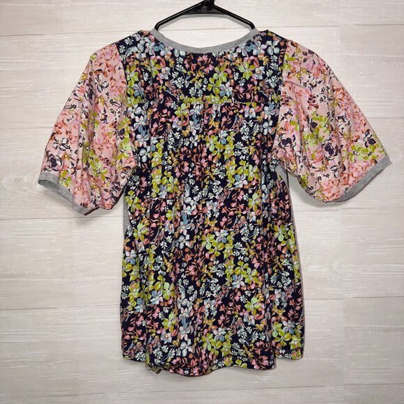 Anthropologie Maeve Floral Puff Sleeve Top Size Small Gray Mixed Print Blouse - Picture 7 of 7